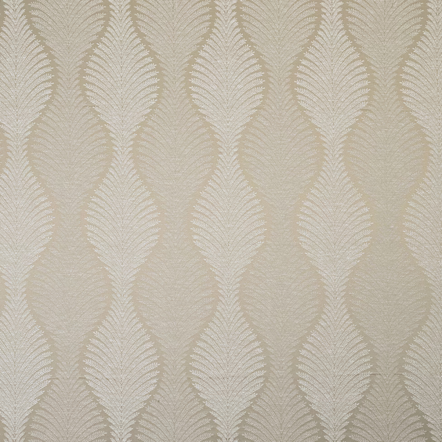 Cream and caramel damask fabric with a repeating leafy oval motif