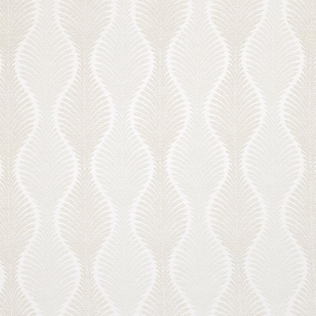 Pale champagne damask fabric with soft woven leaf motif and fine texture