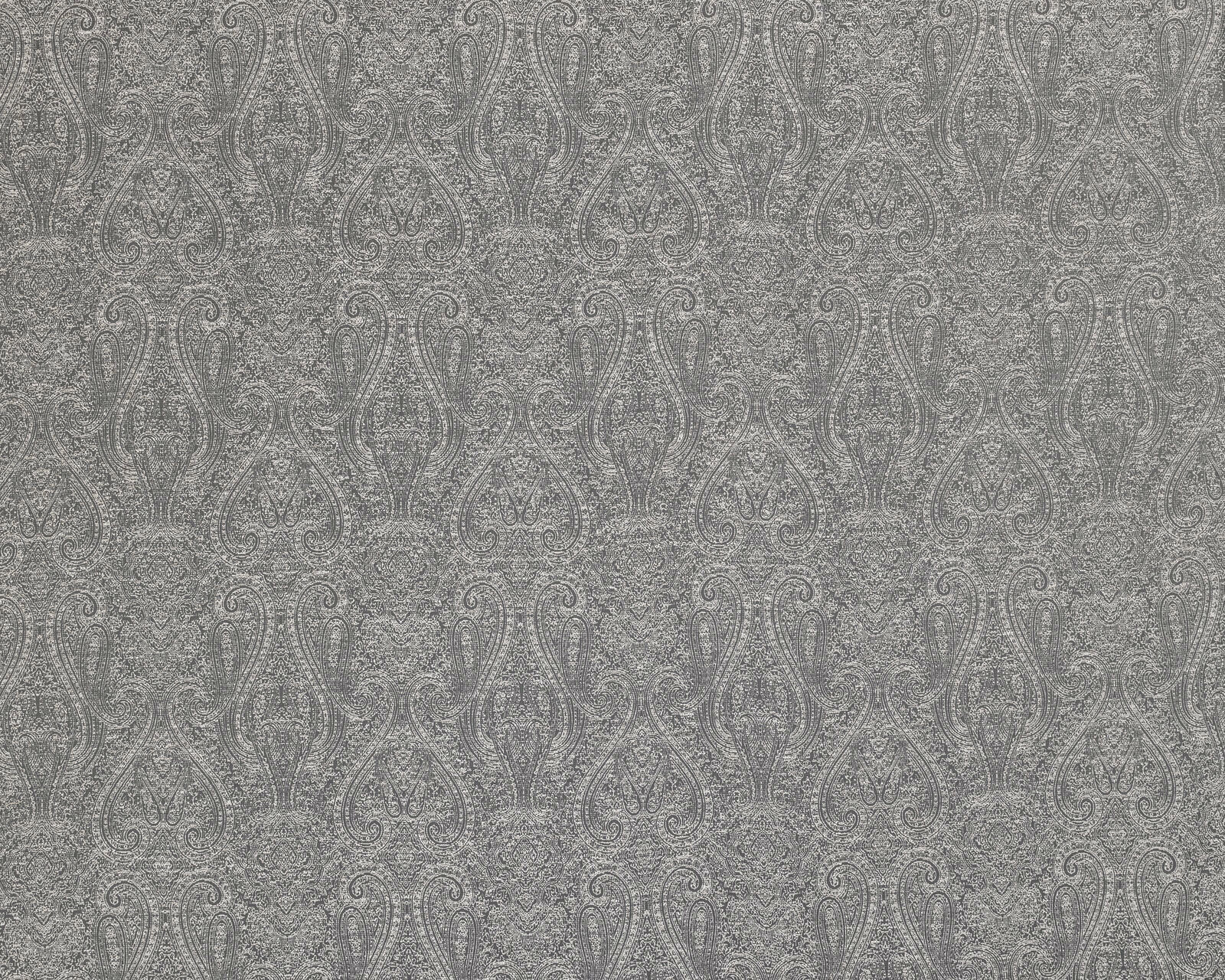 Graphite grey damask fabric with a softly weathered woven texture