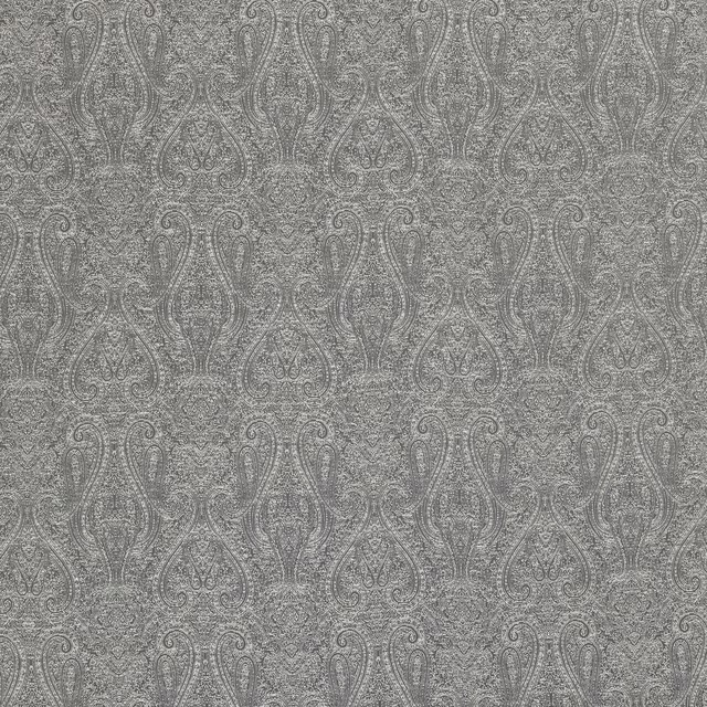 Graphite grey damask fabric with a softly weathered woven texture