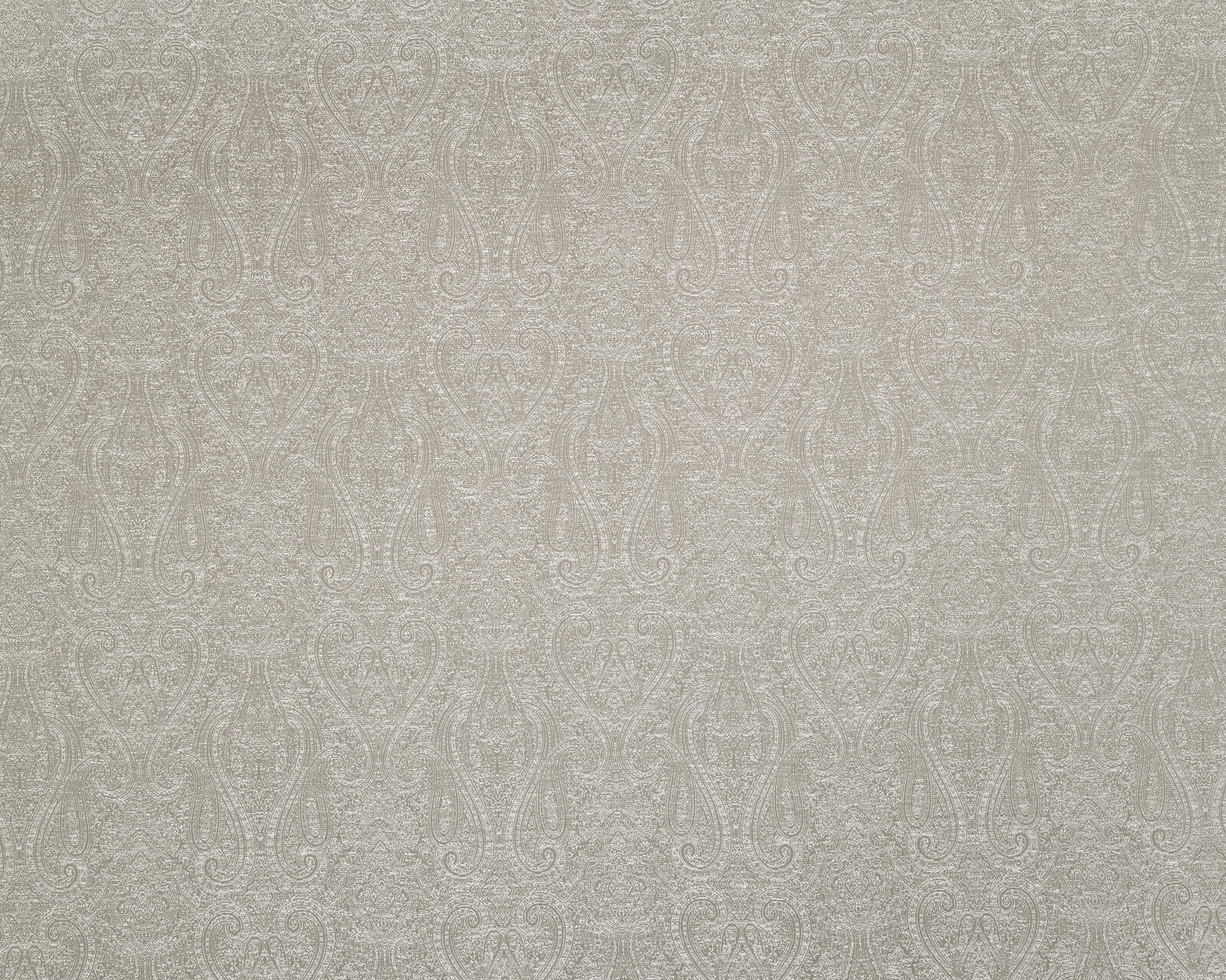 Pale latte beige damask fabric with subtle woven scroll and medallion pattern
