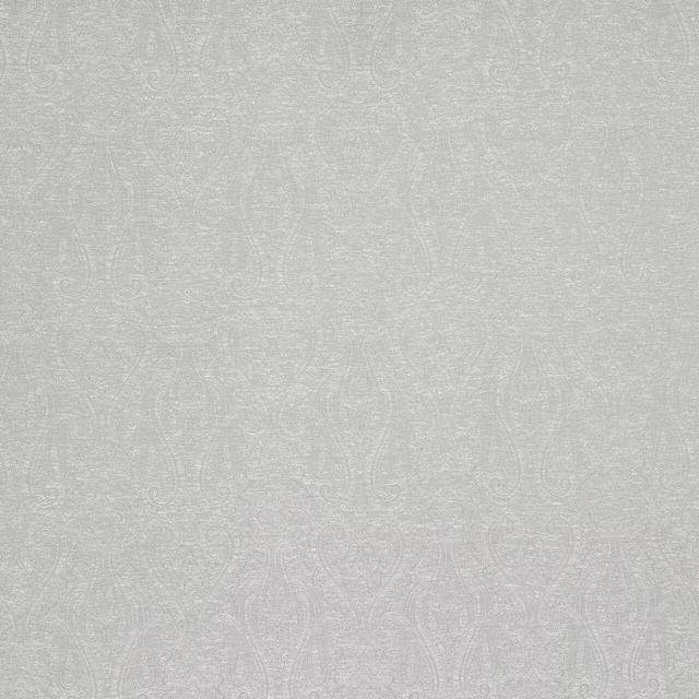Pale silver damask weave with subtle scrolling motif and soft sheen