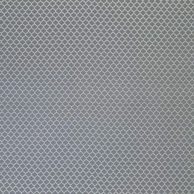 Small geometric trellis fabric in cool graphite grey with pale linework
