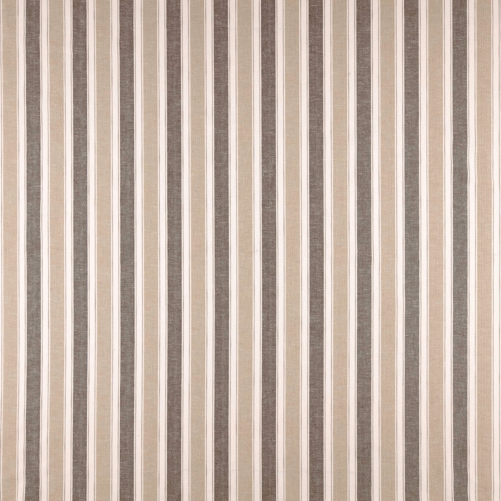 Vertical stripe fabric in ash grey, beige and ivory woven bands