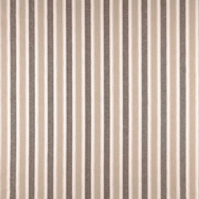 Vertical stripe fabric in ash grey, beige and ivory woven bands