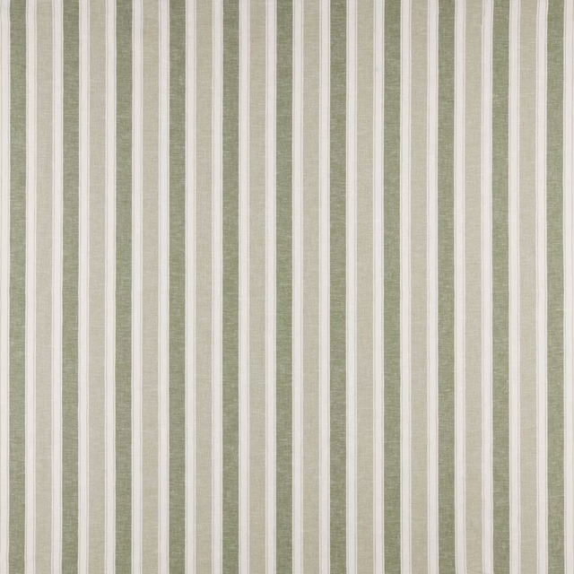 Soft sage green vertical stripe fabric with narrow ivory bands and woven texture