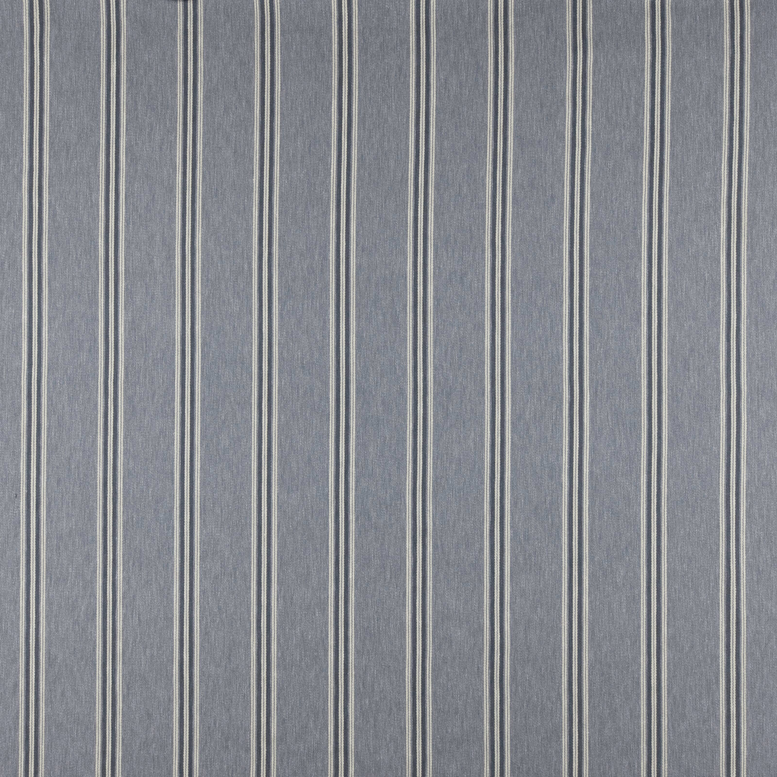 Blue-grey striped fabric with narrow cream and dark vertical pinstripes