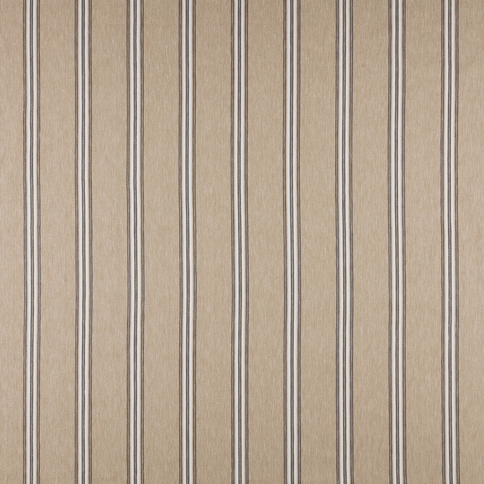 Warm fawn beige striped fabric with narrow vertical lines and fine woven texture