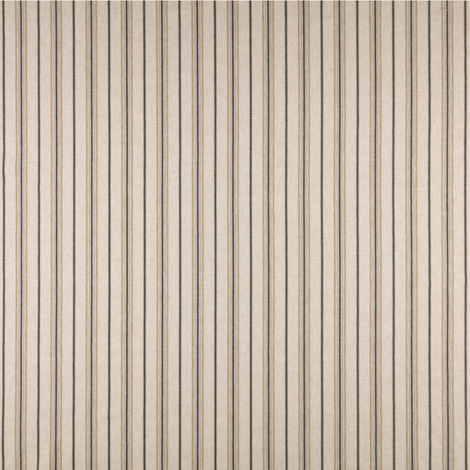 Vertical beige and taupe pinstripes on a warm fawn woven fabric