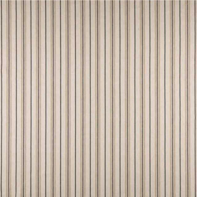 Vertical beige and taupe pinstripes on a warm fawn woven fabric