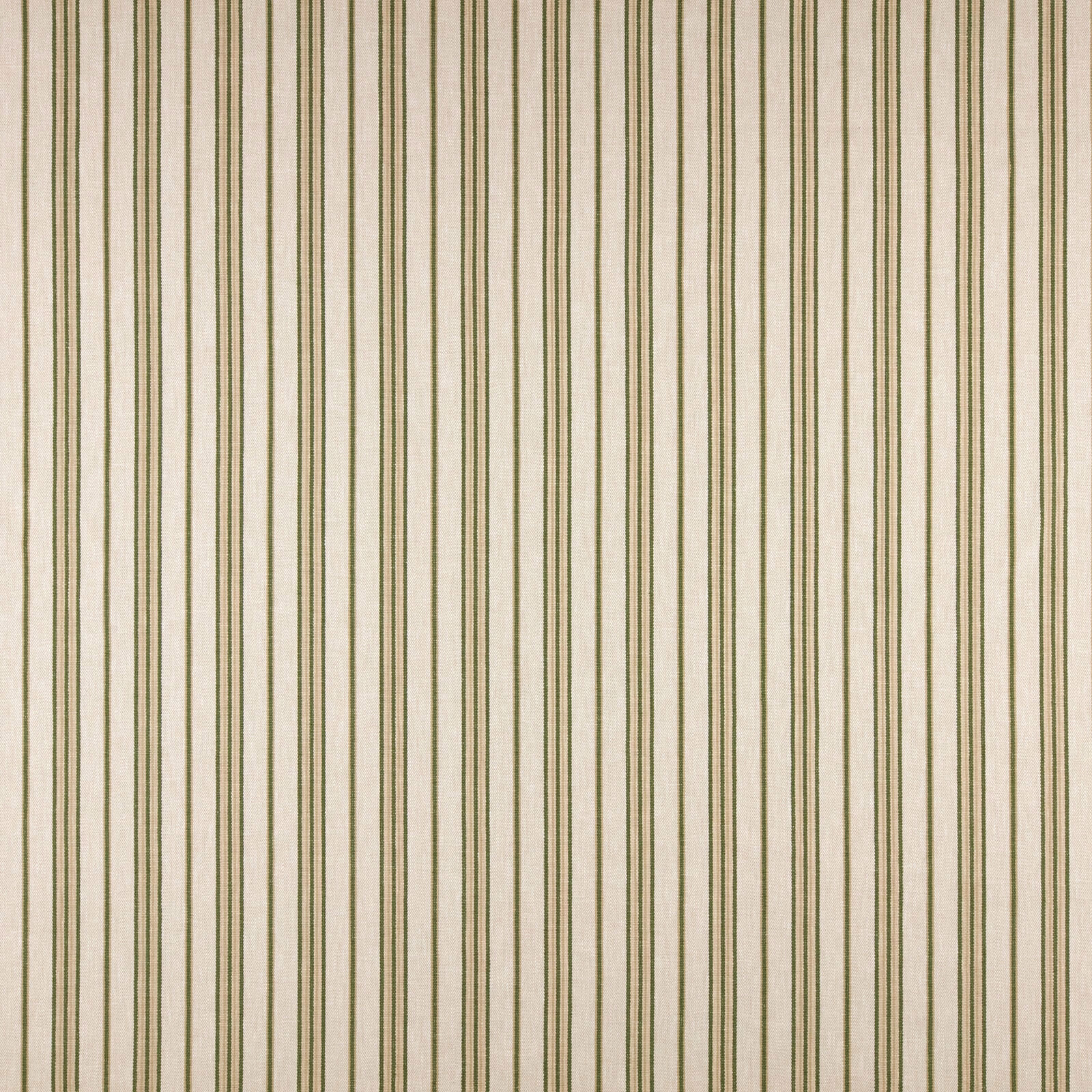 Vertical sage green pinstripes on a soft cream woven fabric