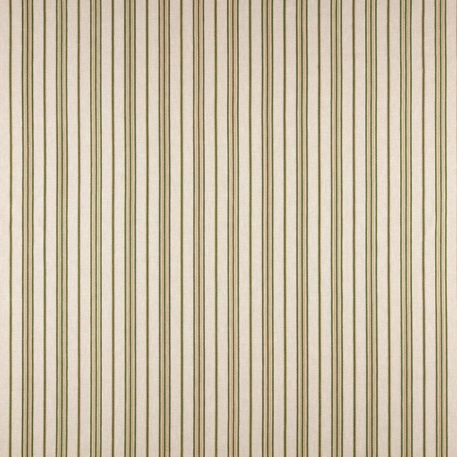 Vertical sage green pinstripes on a soft cream woven fabric