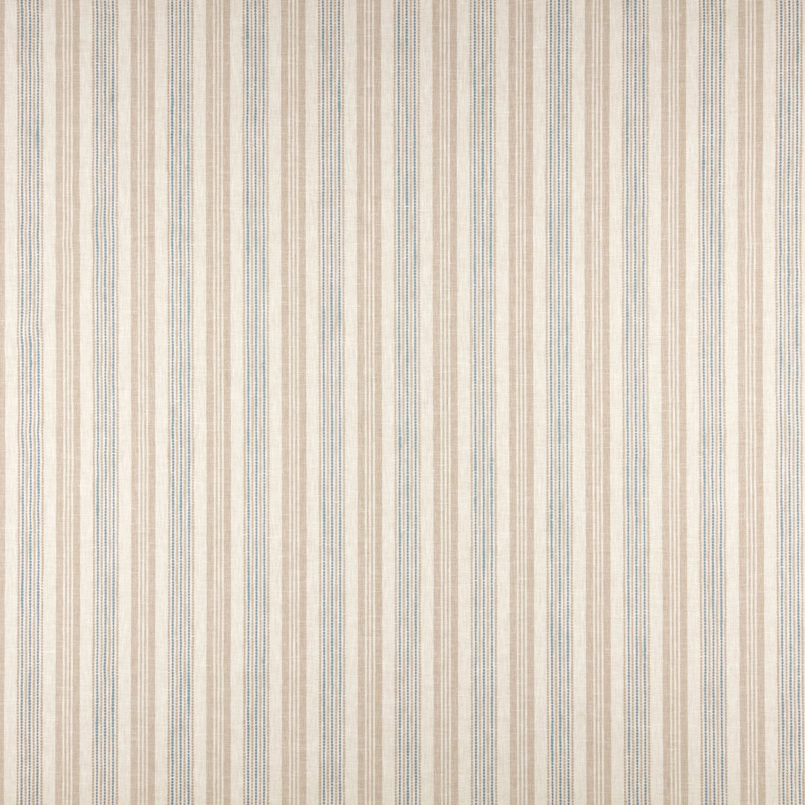 Cream striped fabric with fine denim blue and beige vertical pinstripes