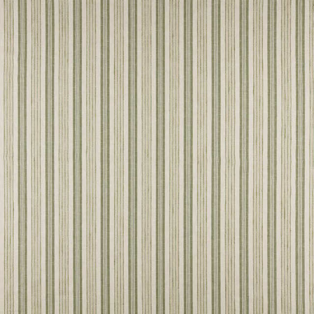 Vertical sage green and ivory striped fabric with fine woven detail