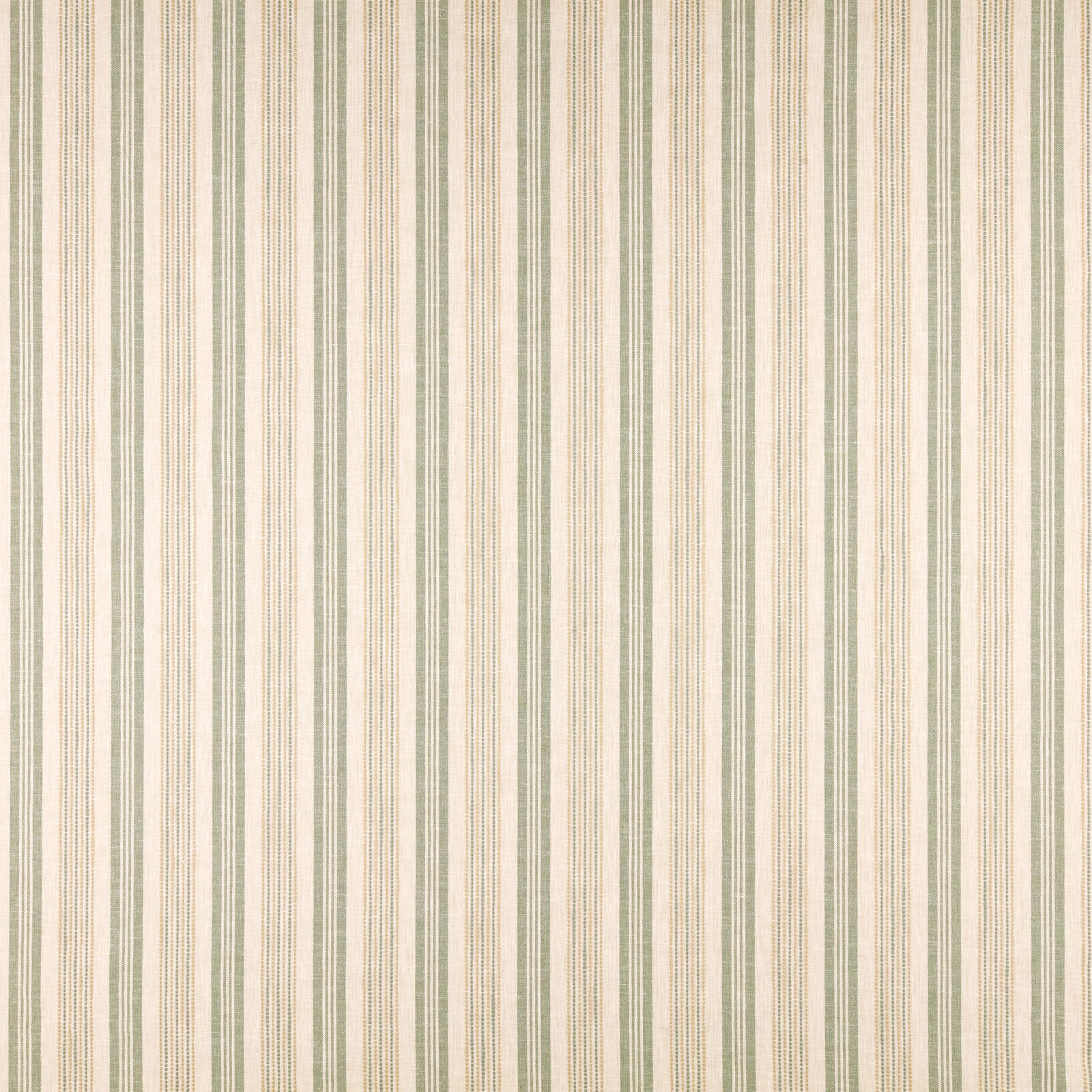 Vertical seafoam and cream striped upholstery fabric with fine woven detailing