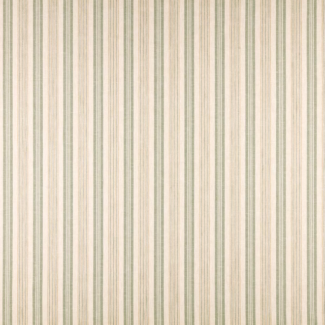 Vertical seafoam and cream striped upholstery fabric with fine woven detailing