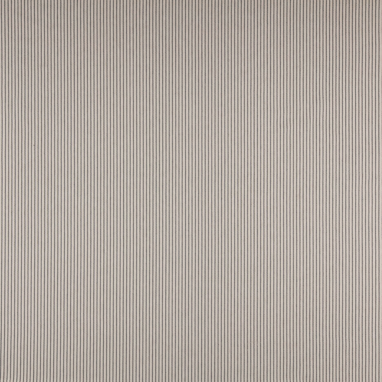 Fine vertical charcoal stripes on a pale grey-beige woven fabric