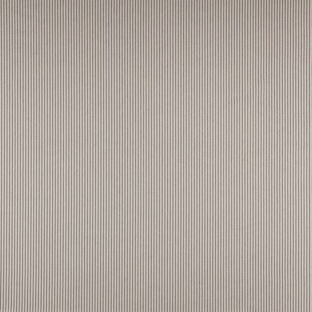 Fine vertical charcoal stripes on a pale grey-beige woven fabric