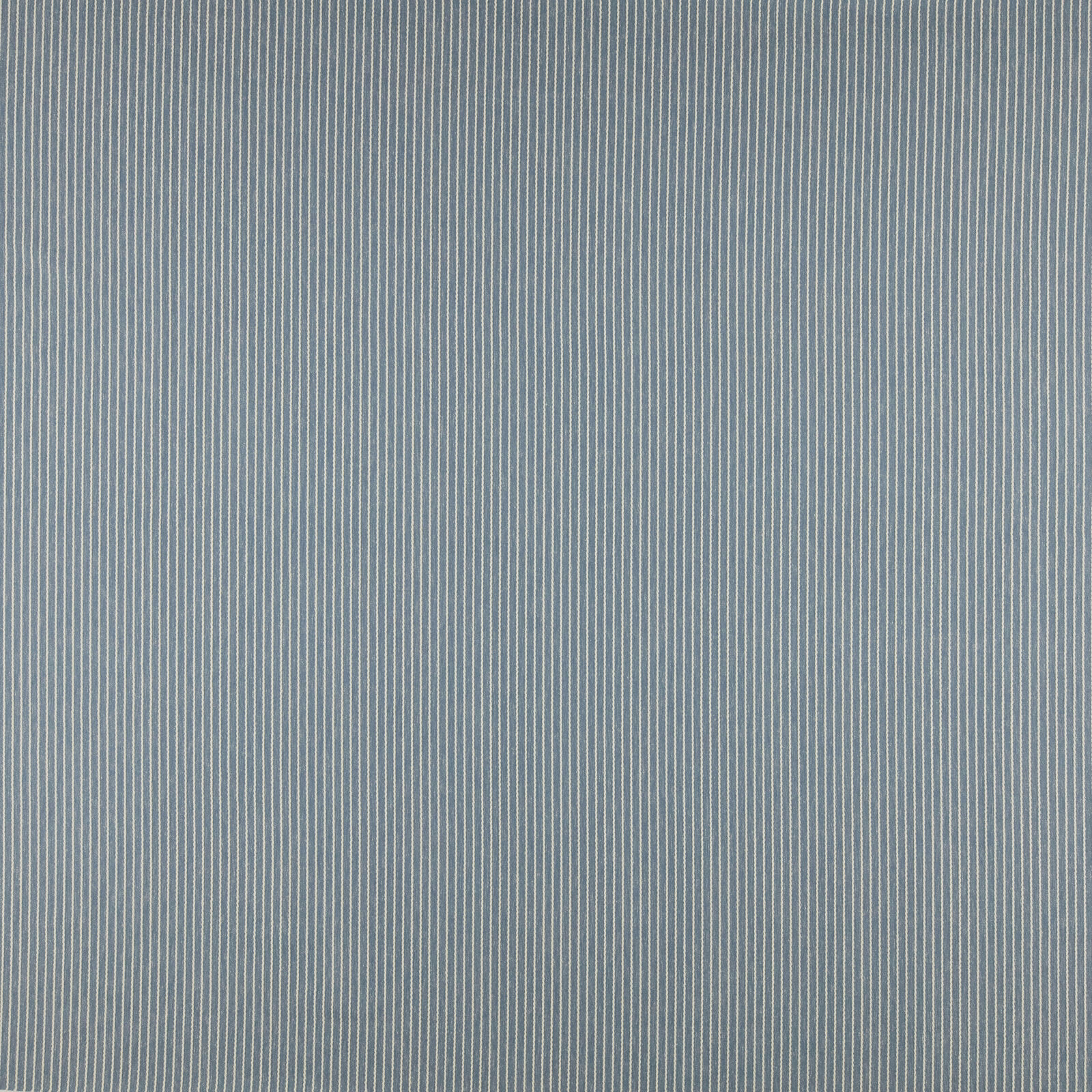 Fine vertical pale stripes on a soft denim blue woven fabric swatch