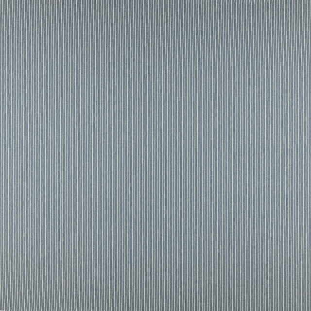 Fine vertical pale stripes on a soft denim blue woven fabric swatch