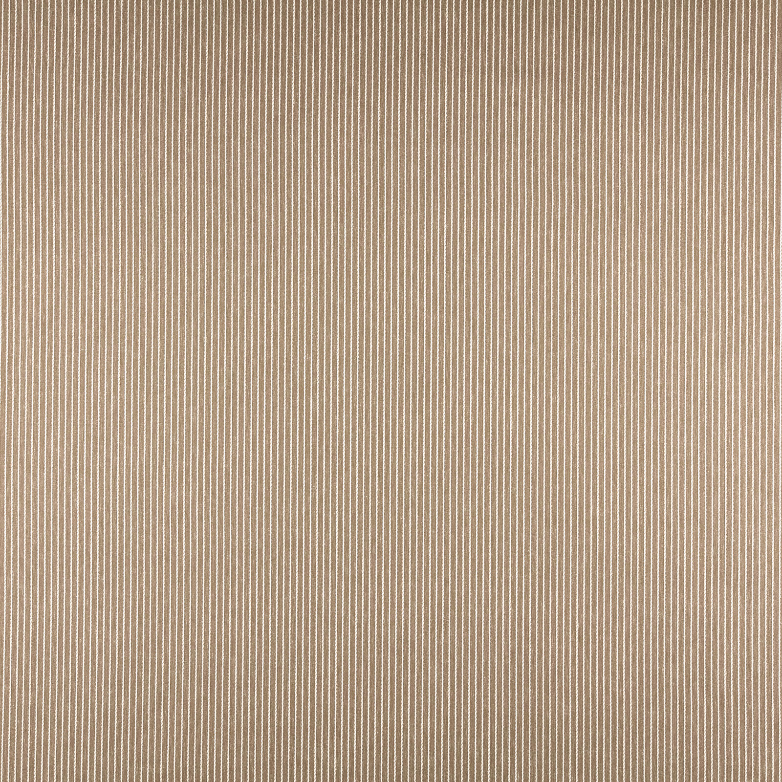 Close-up of warm flax beige fabric with fine white vertical pinstripes