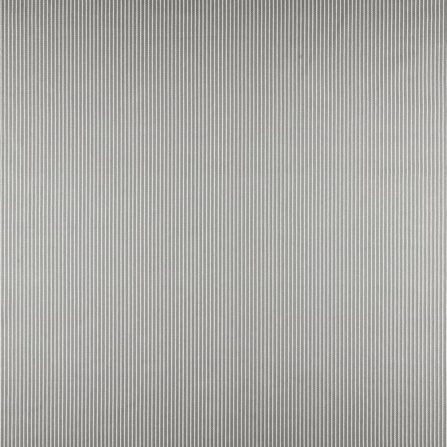 Fine vertical grey pinstripes on a soft pebble-toned woven fabric