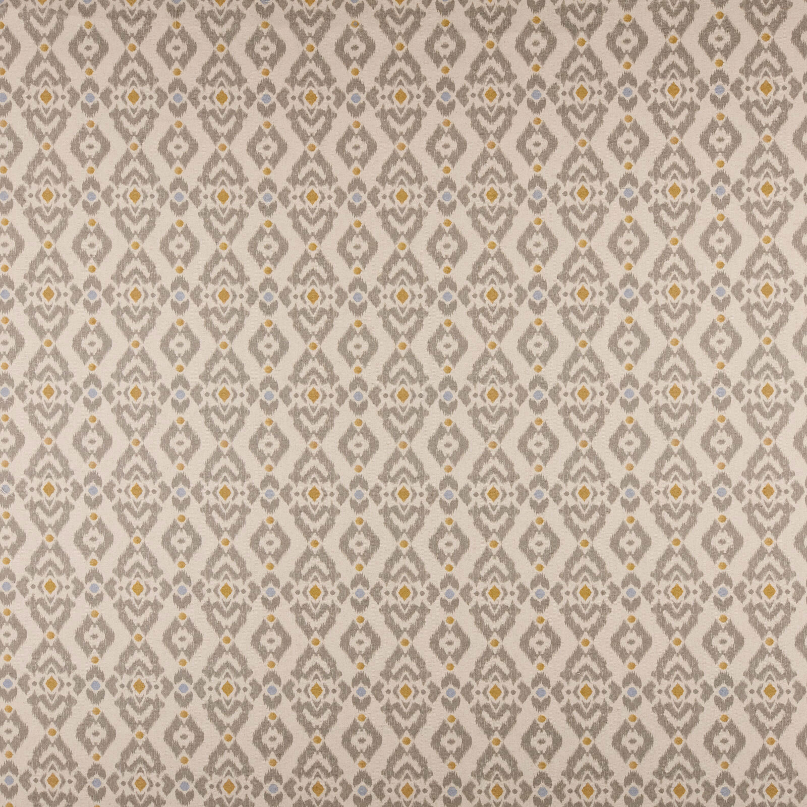 Small geometric fabric swatch in oatmeal, grey and warm gold diamond motifs