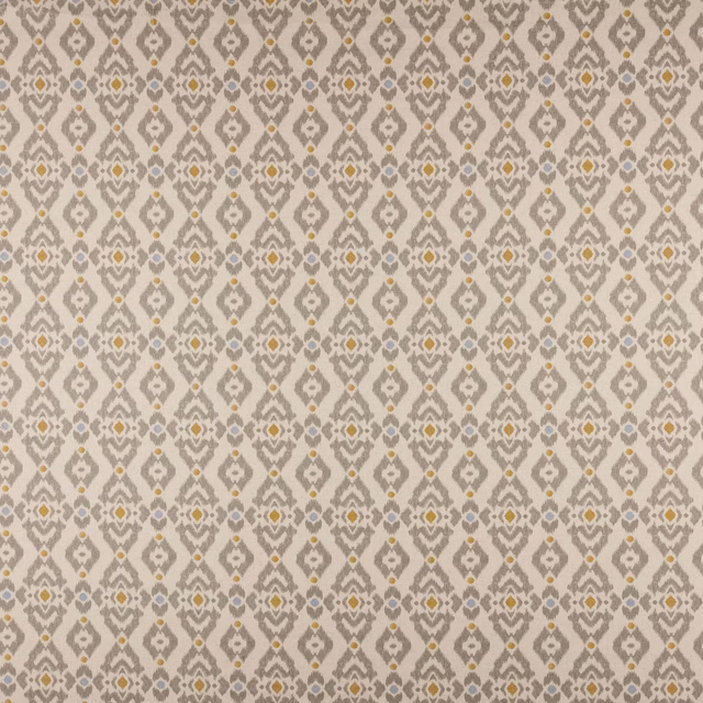 Small geometric fabric swatch in oatmeal, grey and warm gold diamond motifs