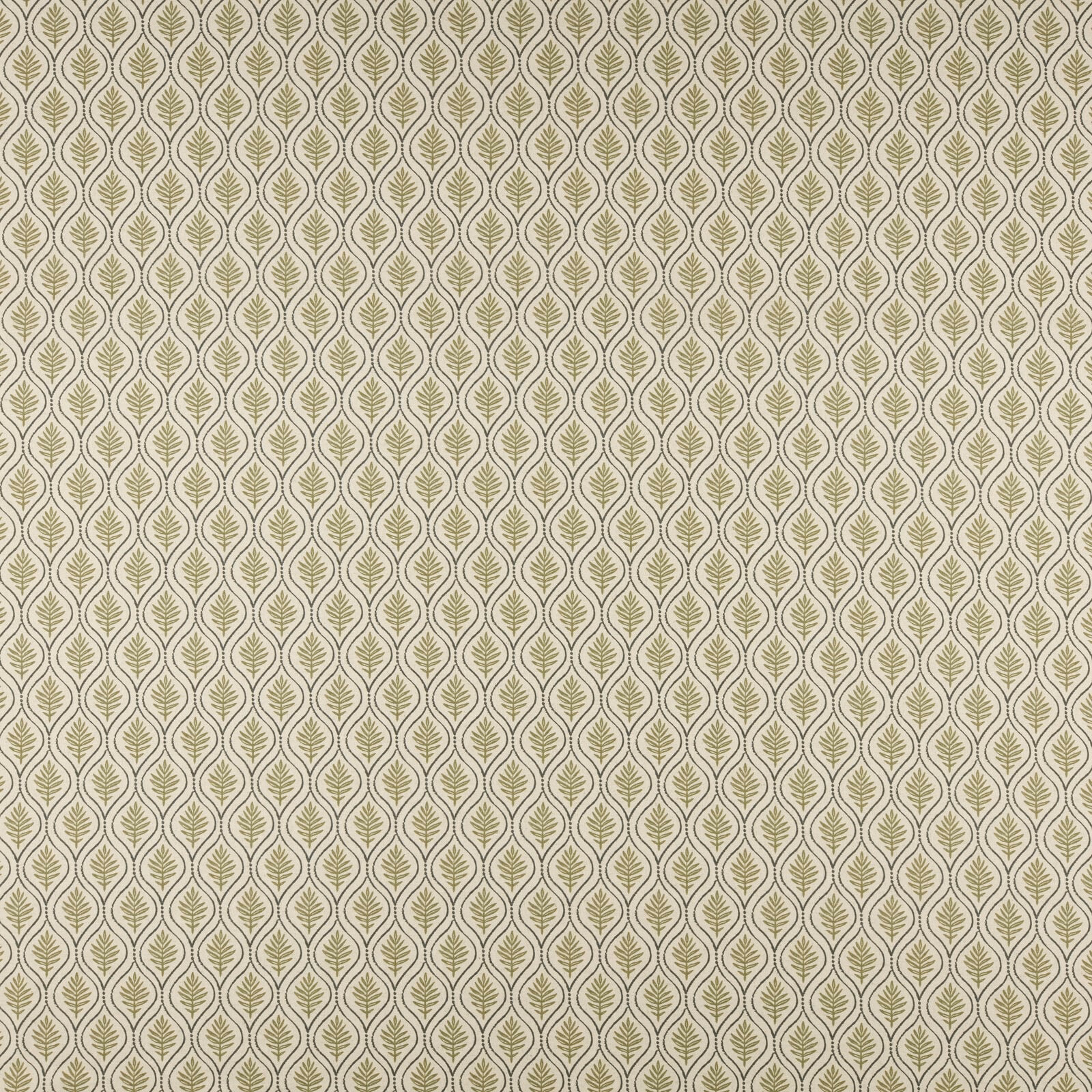 Small olive leaf and lattice motif on a pale neutral woven fabric