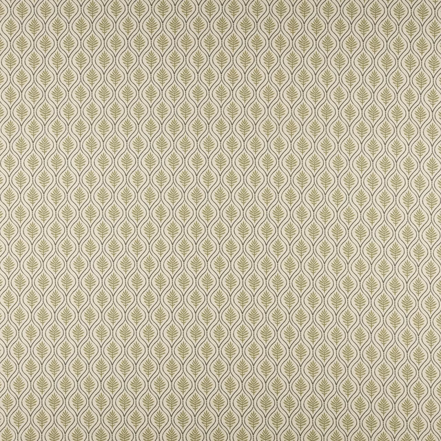 Small olive leaf and lattice motif on a pale neutral woven fabric