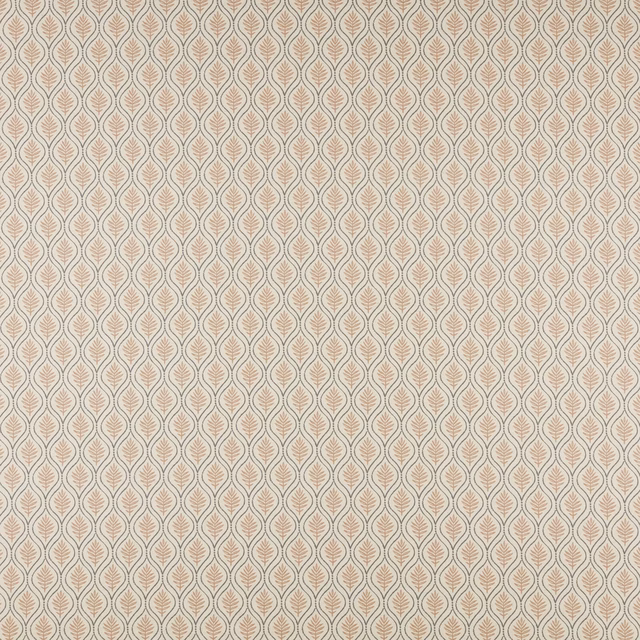 Small peach leaf motif on an ivory-beige woven fabric swatch