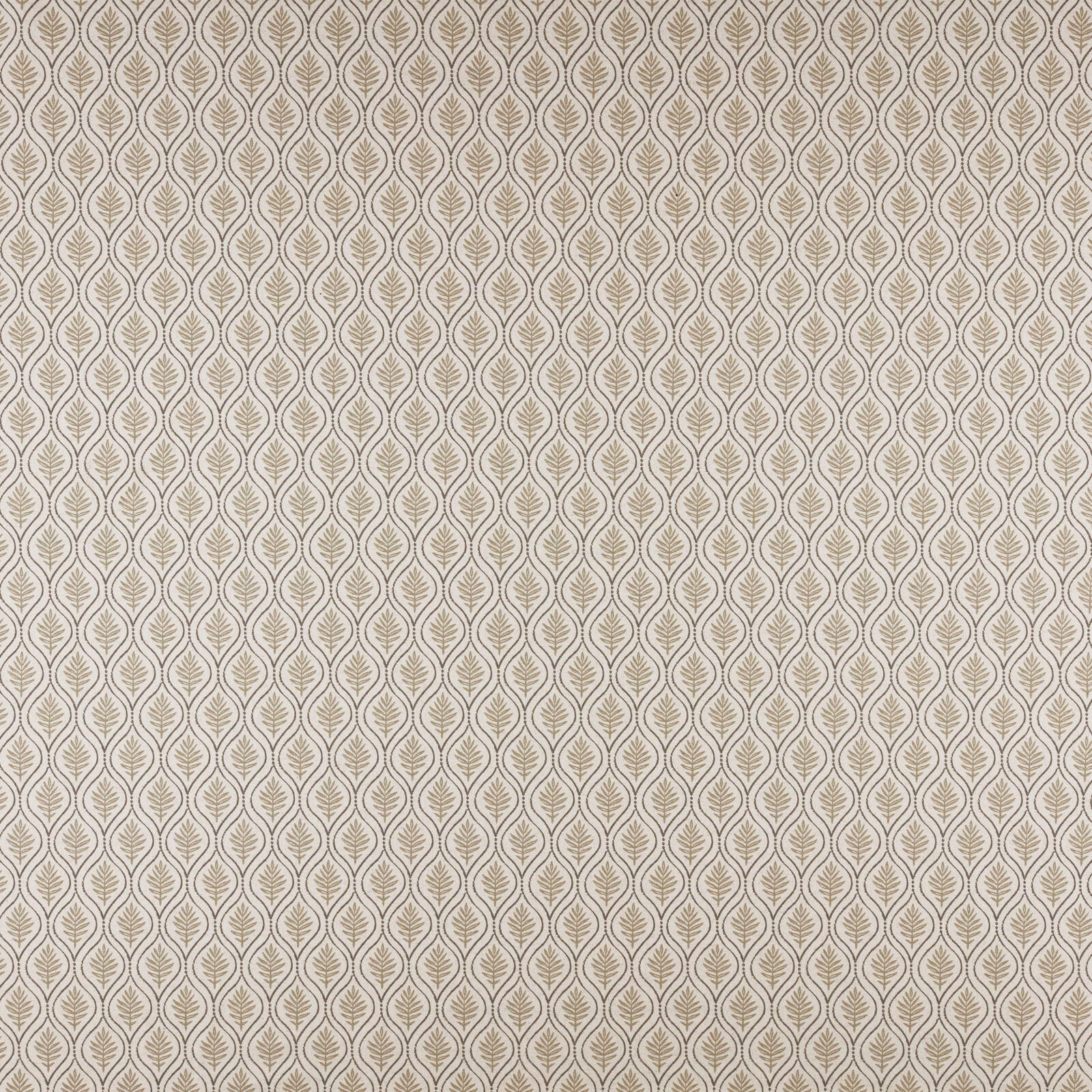 Small repeated leaf pattern in soft sand beige on a pale ground