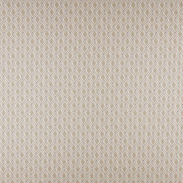 Small repeated leaf pattern in soft sand beige on a pale ground