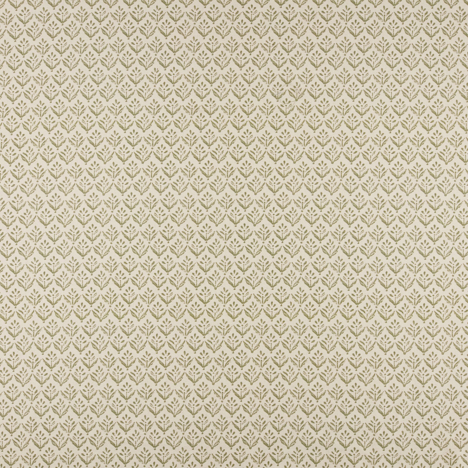 Small olive leaf motif on a warm cream ground, tightly repeated textile swatch