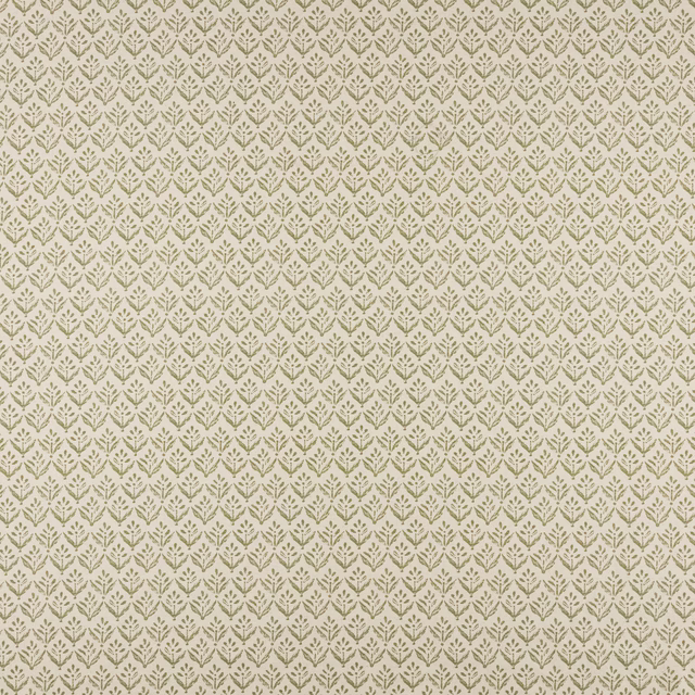 Small olive leaf motif on a warm cream ground, tightly repeated textile swatch