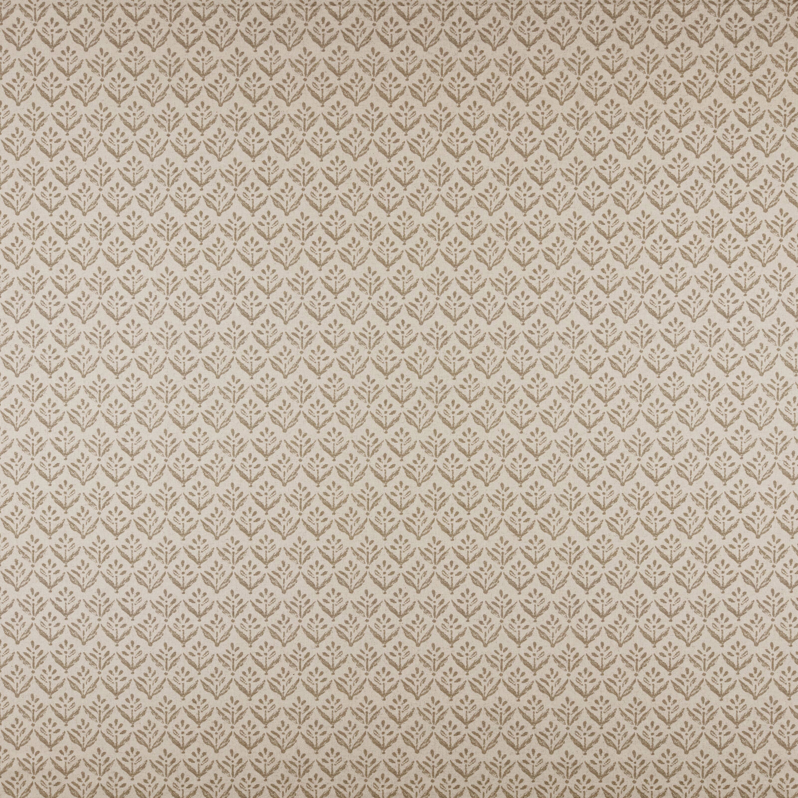Warm sand-beige fabric with tiny repeated leaf motif and fine woven texture