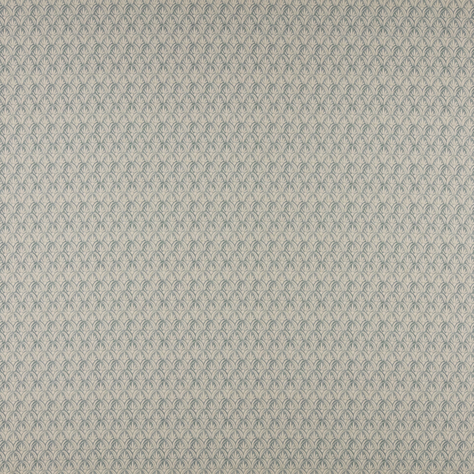 Small repeating damask fabric in muted grey-blue and pale beige tones