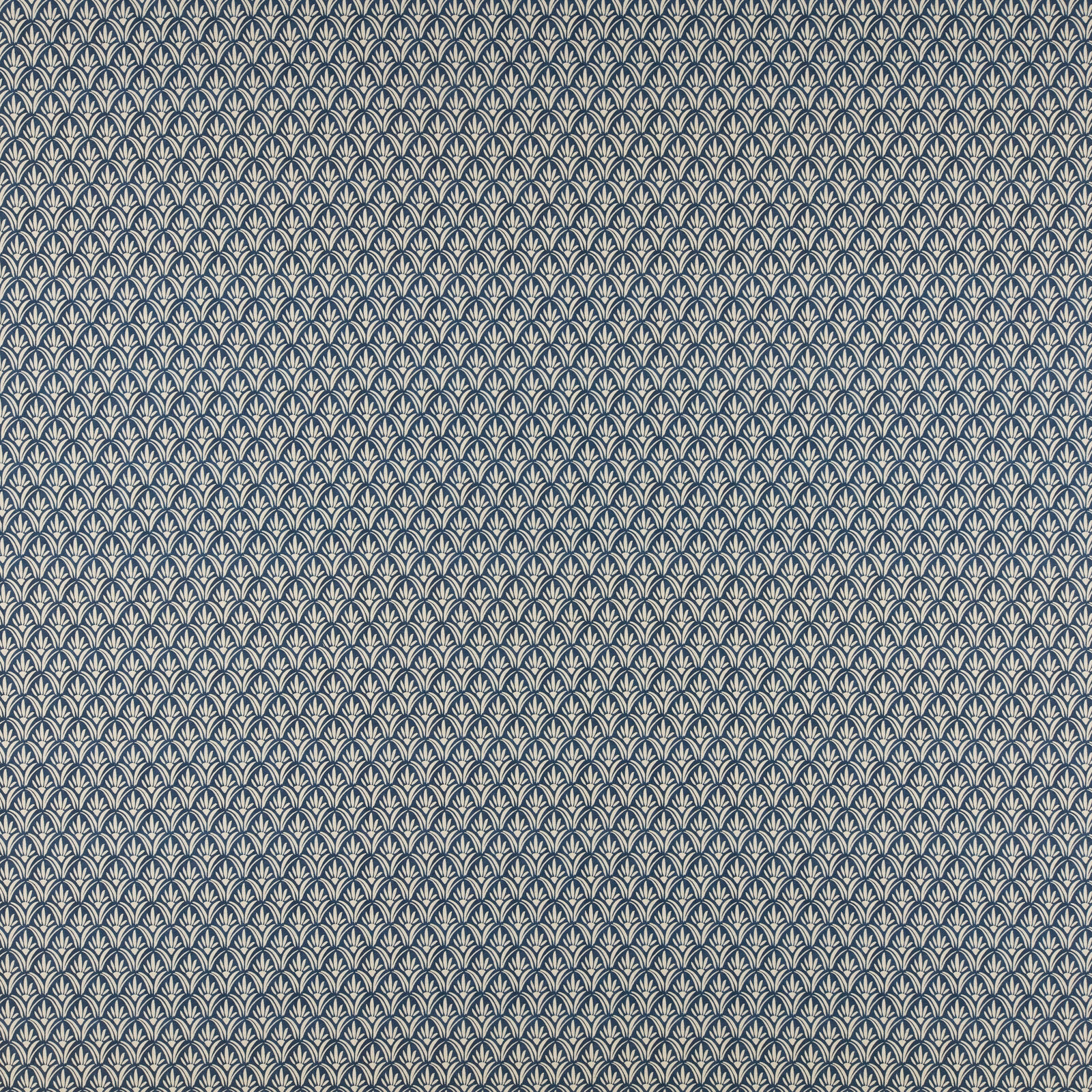 Small cream fan motif on a deep midnight blue woven fabric
