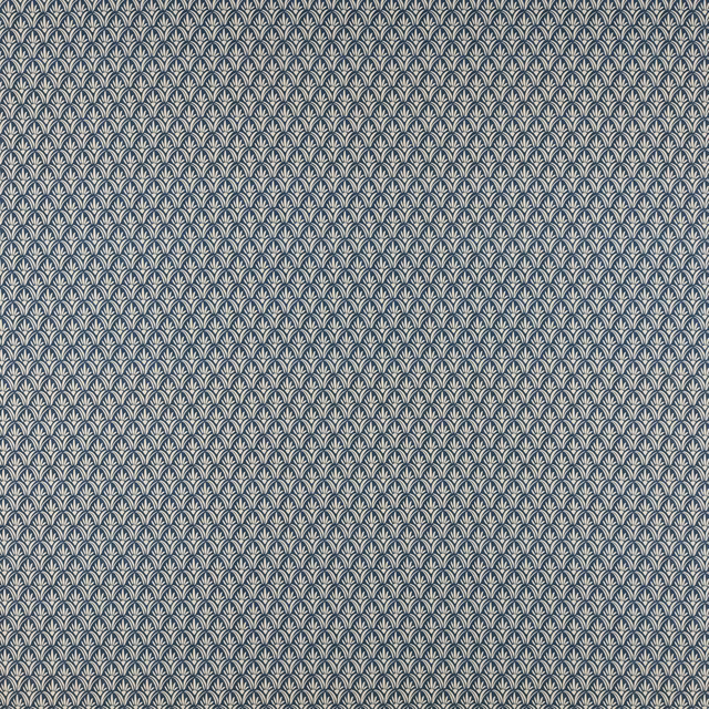 Small cream fan motif on a deep midnight blue woven fabric