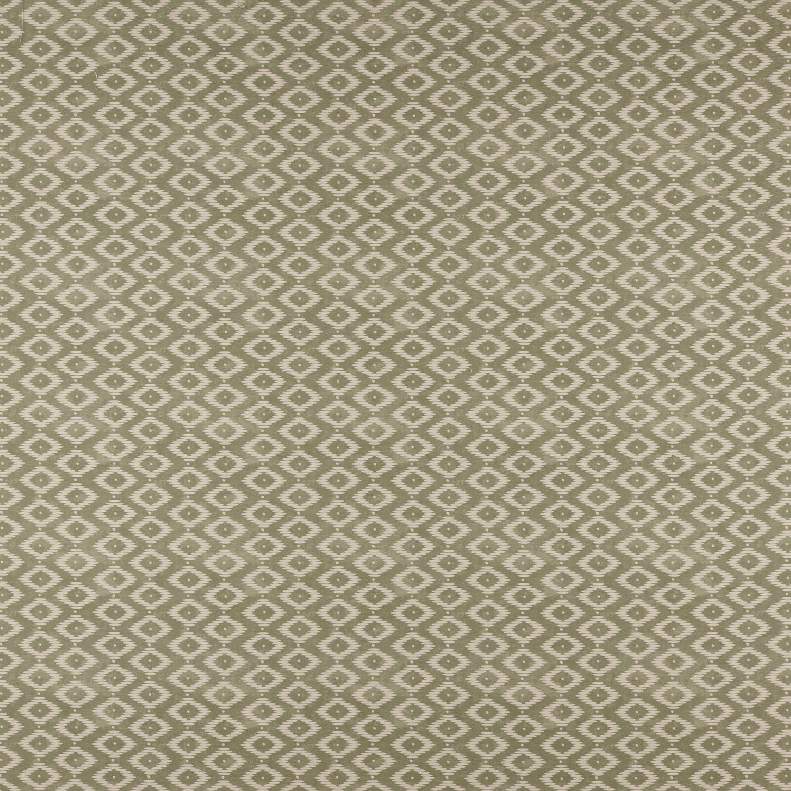 Muted olive geometric fabric with small ivory diamond pattern on a textured weave