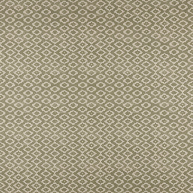 Muted olive geometric fabric with small ivory diamond pattern on a textured weave