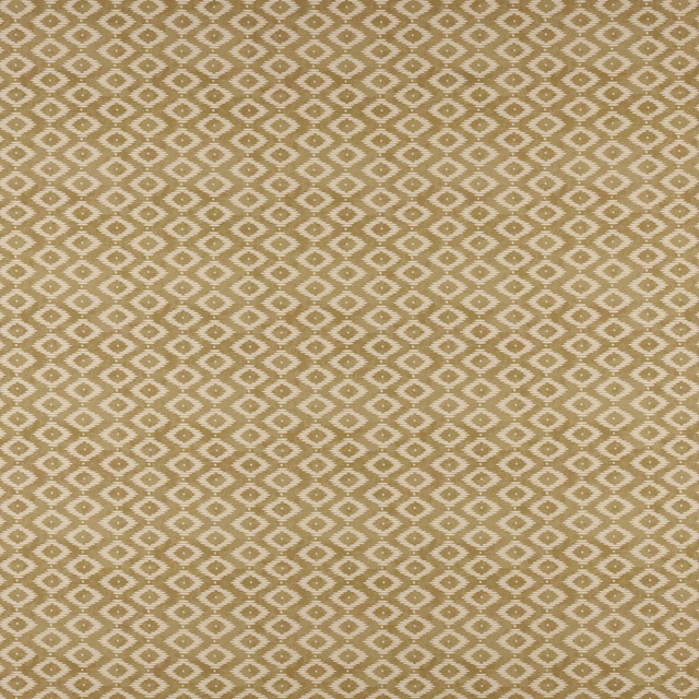 Close-up of small diamond geometric fabric in warm gold and ivory weave