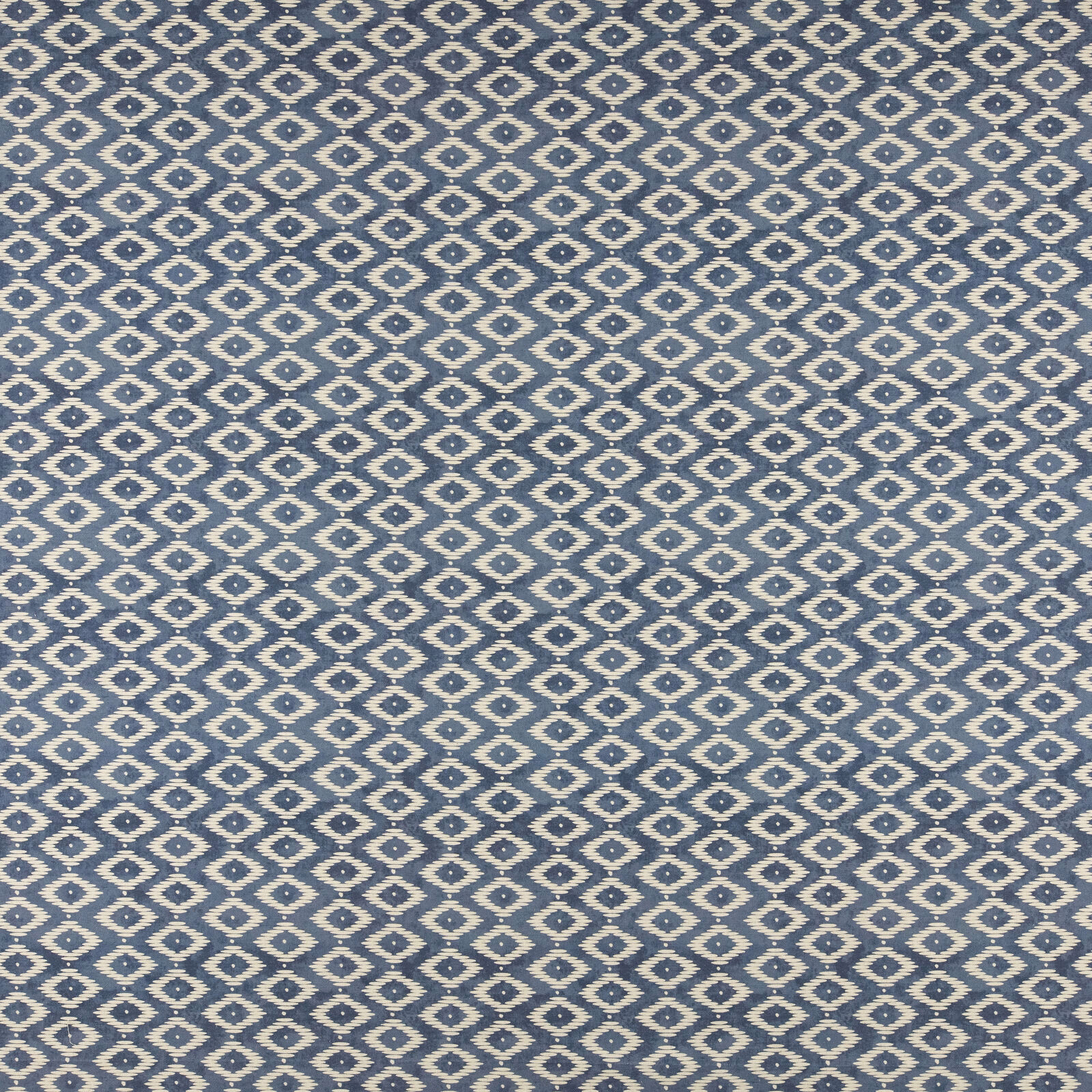 Steel blue and cream geometric diamond weave fabric with small repeating motif