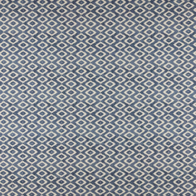 Steel blue and cream geometric diamond weave fabric with small repeating motif