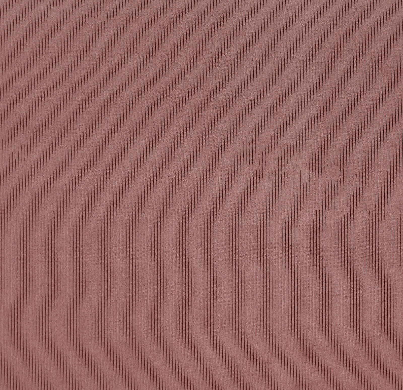 Dusty rose pink ribbed plain fabric swatch with fine vertical texture
