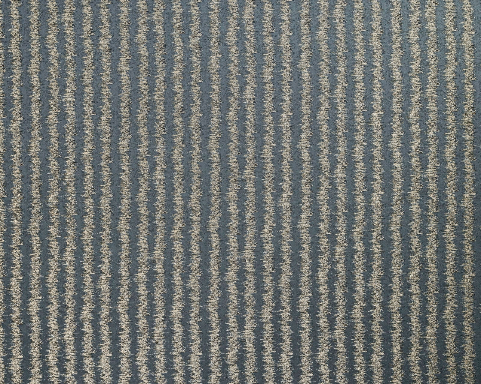 Close-up of muted teal fabric with narrow pale vertical stripes and slub texture