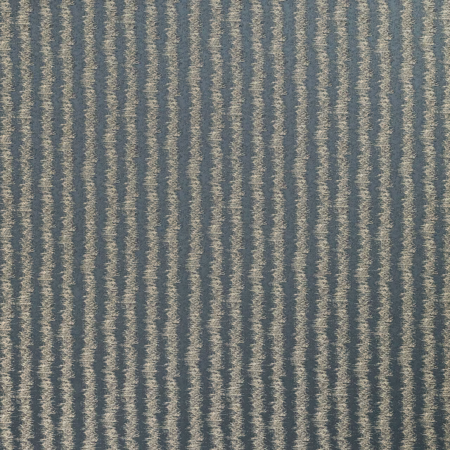 Close-up of muted teal fabric with narrow pale vertical stripes and slub texture