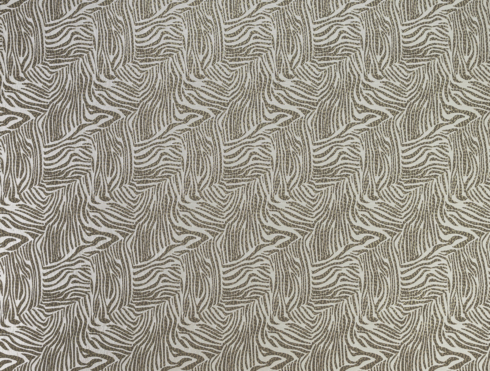 Olive and taupe abstract zebra-stripe fabric with a textured woven ground