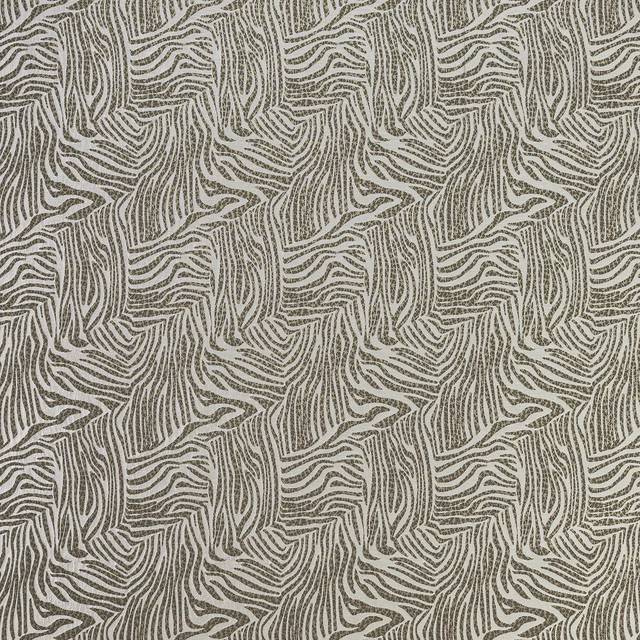 Olive and taupe abstract zebra-stripe fabric with a textured woven ground
