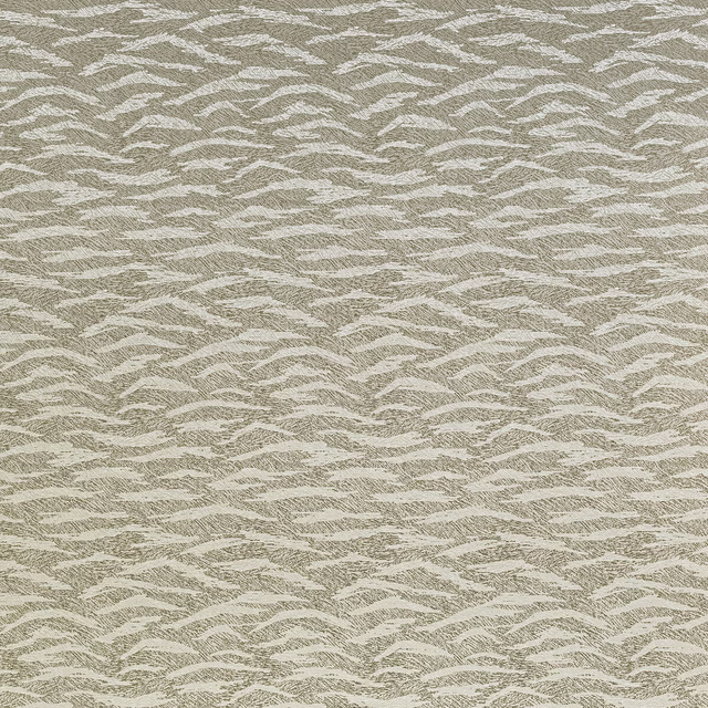Warm beige textured fabric with small ivory wave-like woven motif
